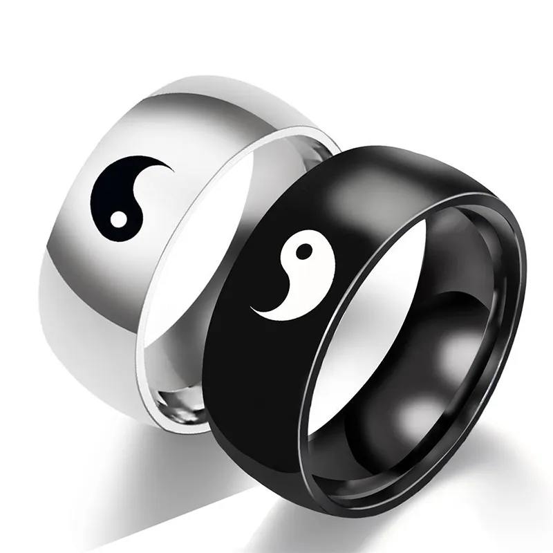 Mode Chinesischen Taiji Ring Liebhaber Kreativität Yin Yang Acht Trigramme Titan Stahl Ringe Punk Männer und Frauen Zubehör Schmuck