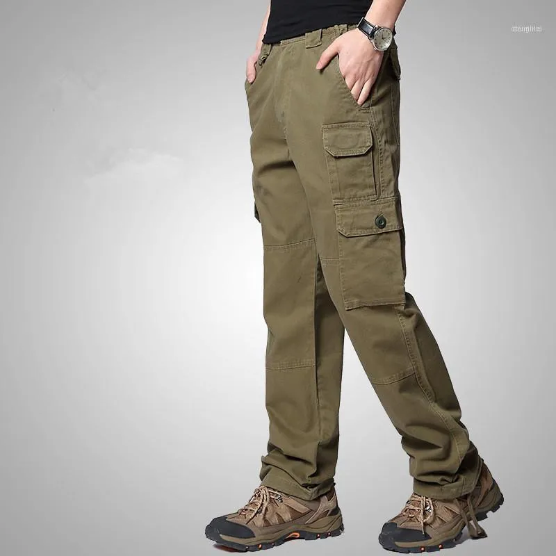 Calças masculinas mens carga multi bolsos grande tamanho 3xl homens táticos outwear exército em linha reta calças longas1