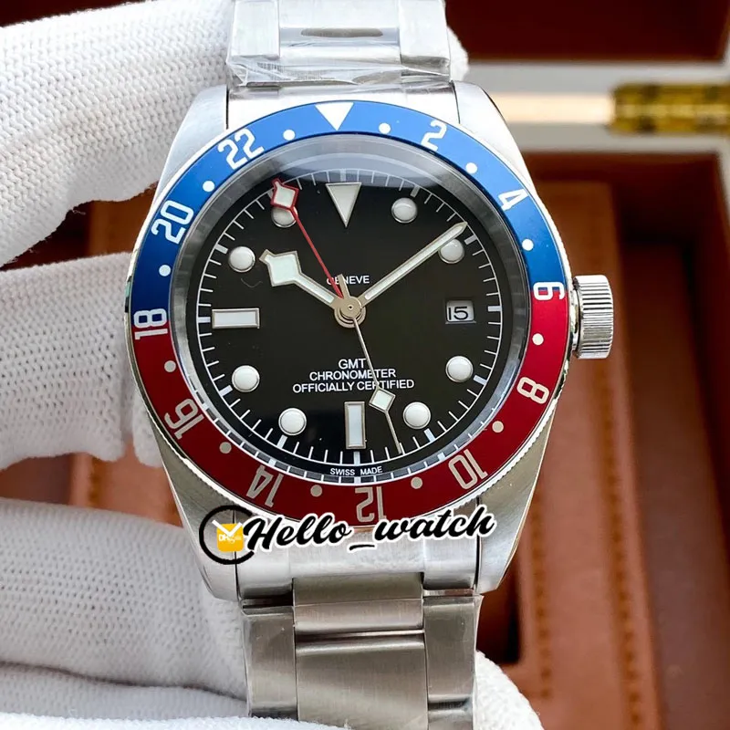 41mm GMT M79830RB-0001 79830 メンズウォッチ アジアン 2813 自動巻きメンズウォッチ ブラック ダイヤル レッド/ブルー ベゼル ステンレススチール ブレスレット 腕時計 Hello_Watch HWTD