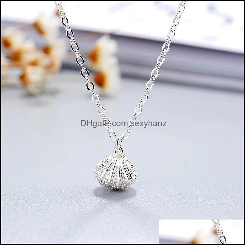 Women 925 Sterling Silver Shell Pearl Pendant Necklace Scallop  Water Pearl Necklace