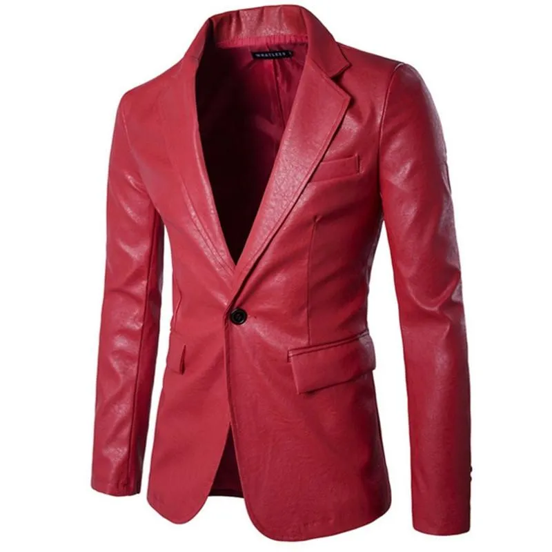 延長保証5年 メンズスーツブレザー男性スプリングスーツジャケットカジュアルスリムオートバイフェイクレザーhomme Red Puドレス男性ブランド結婚式会 ペアウォッチ アパレル メンズ服 Viskasprekybai Lt