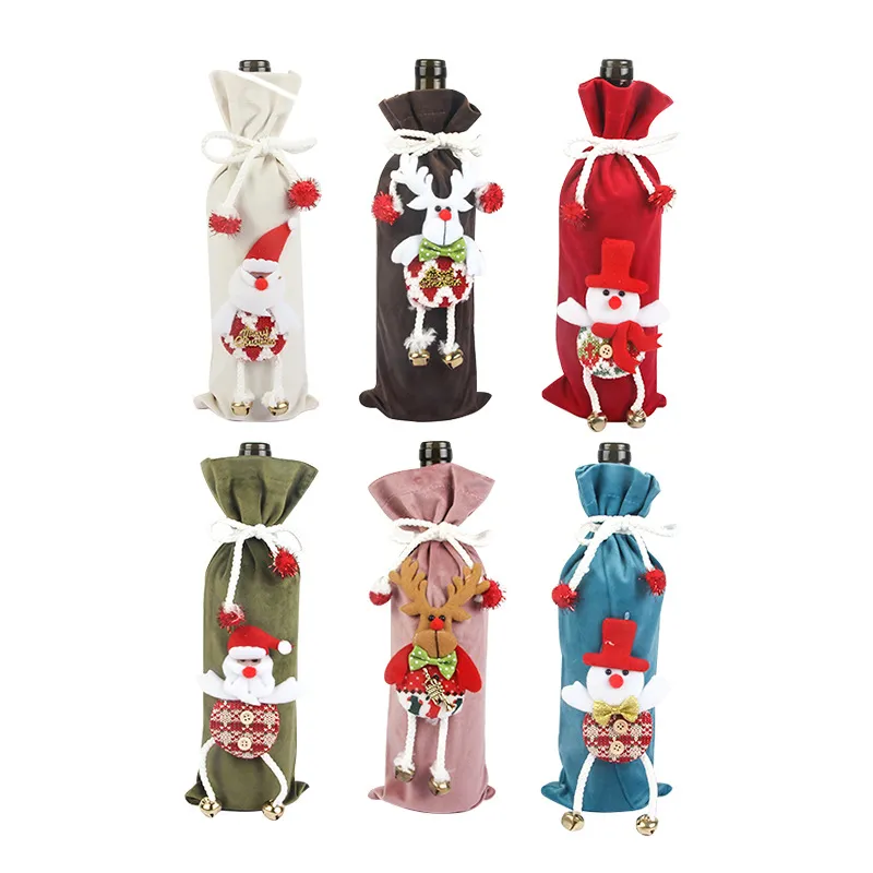 Christmas Decorations Cloth Art Doll Christmas Flannel Red Wine Cover Xmas Champagne Bottle Cover 34*13cm w-01202