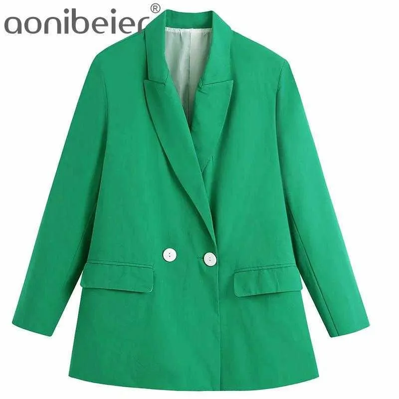 Zomer casual groene blazers mode gekerfd kraag flap zak dubbele breasted vrouwen lange tops kantoor dame pak jas 210604