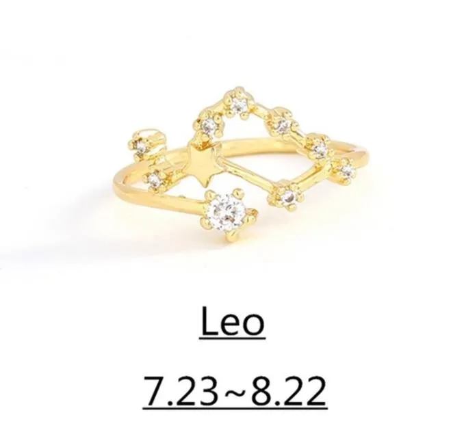 Band Rings Jewelry Drop Delivery 2021 12 Constellations Fashion Open Lucky Friend Gift Gold Color Diamond Zodiac Ring