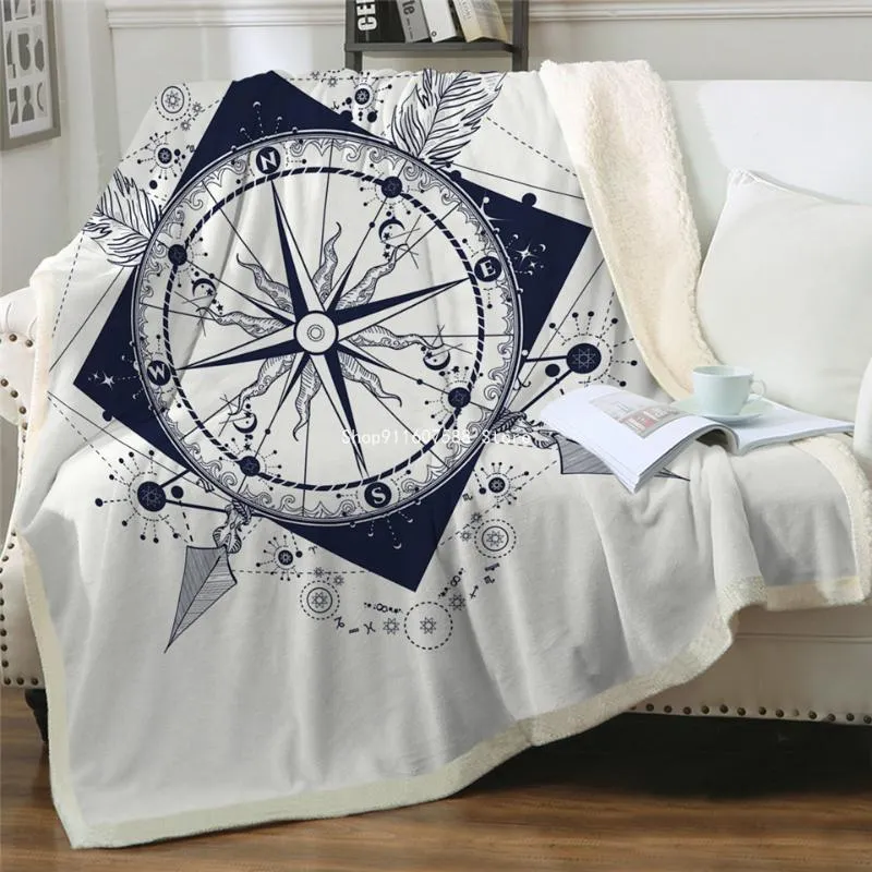 Koce Kompas Rzut Koc Mapa Nautyczna Fajna Konstrukcja Błędna Światowa Biały Pluszowy Sherpa Fleece do łóżka Sofa 150x200