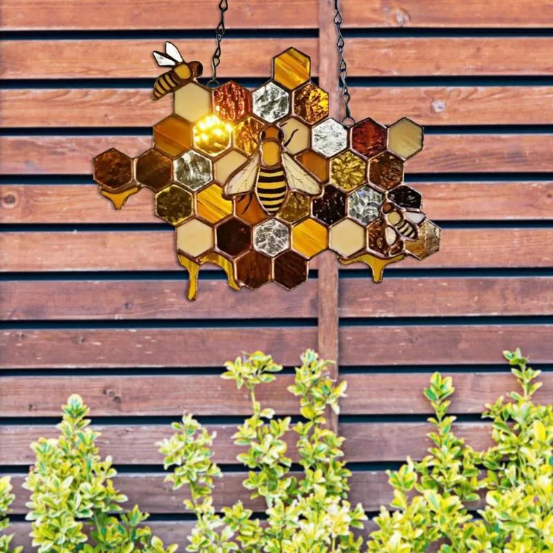 Otros suministros de aves Aleación de panal de abeja Adorno colgante Exquisito DIY Decoración de pared multicolor Miel Suncatcher para colgante de jardín decorativo