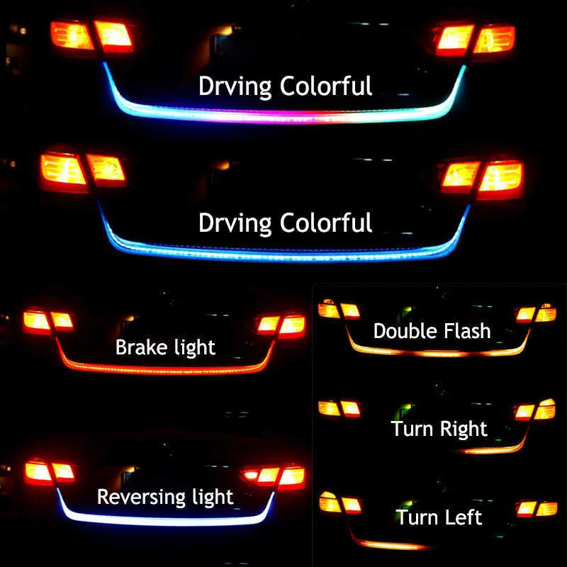 12V 1.2M Car Rear Trunk Tail Light Dynamic Streamer Reverse Warning LED Strip Auto Additional Brake Turn Signal Lamp