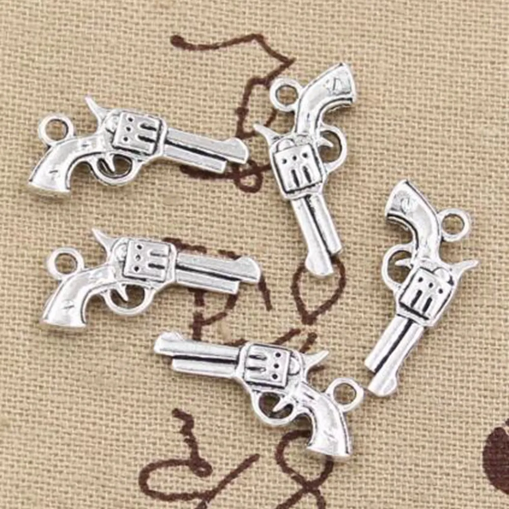 100 pcs pistola arma encantos 22x12mm para fazer pingentes antigos, cor de prata tibetana vintage, jóias de artesanato DIY