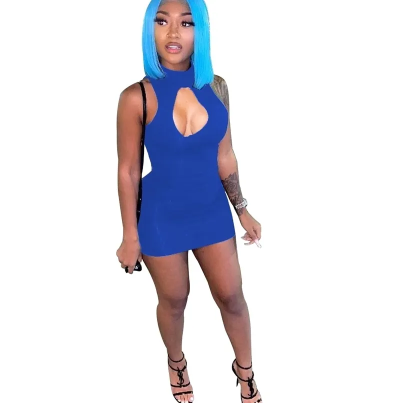 Spaghetti Strap Sexy Bodycon Dress Summer Blue Neon Black Club Sleeveless Mini Short Women Clothes Girl 210525