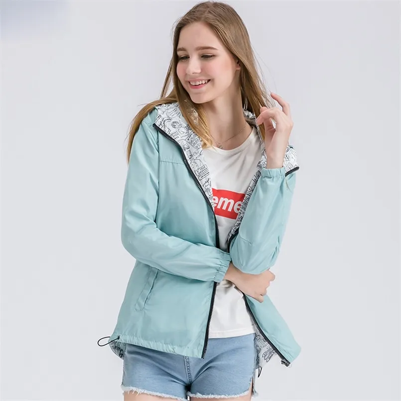 Fashion Autumn Hooded Womens Windbreak Jacket Big Size Loose Top Basic Coat For Ladies Both Sides Can Wear Outwear Coats 210914
