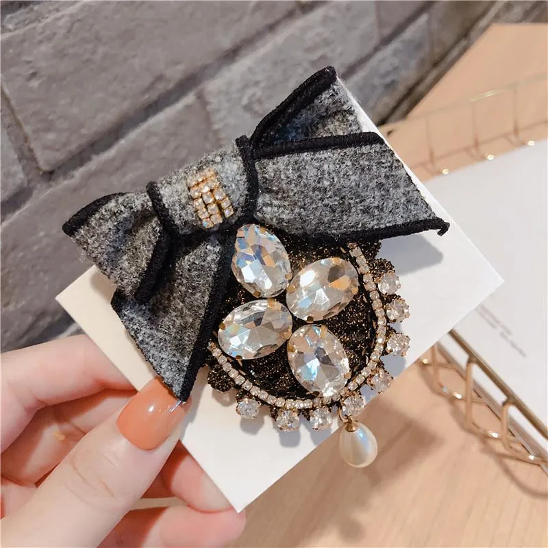 Pins, Brooches Woman Suits Pin Shiny Rhinestone Flower Big Ribbon Bowknot Winter Coat Fashion Accessories Trendy Jewelry