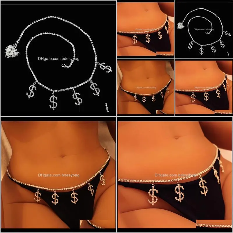 dollar symbol diamond waist woman beach charm bikini belly sexy body chain jewelry