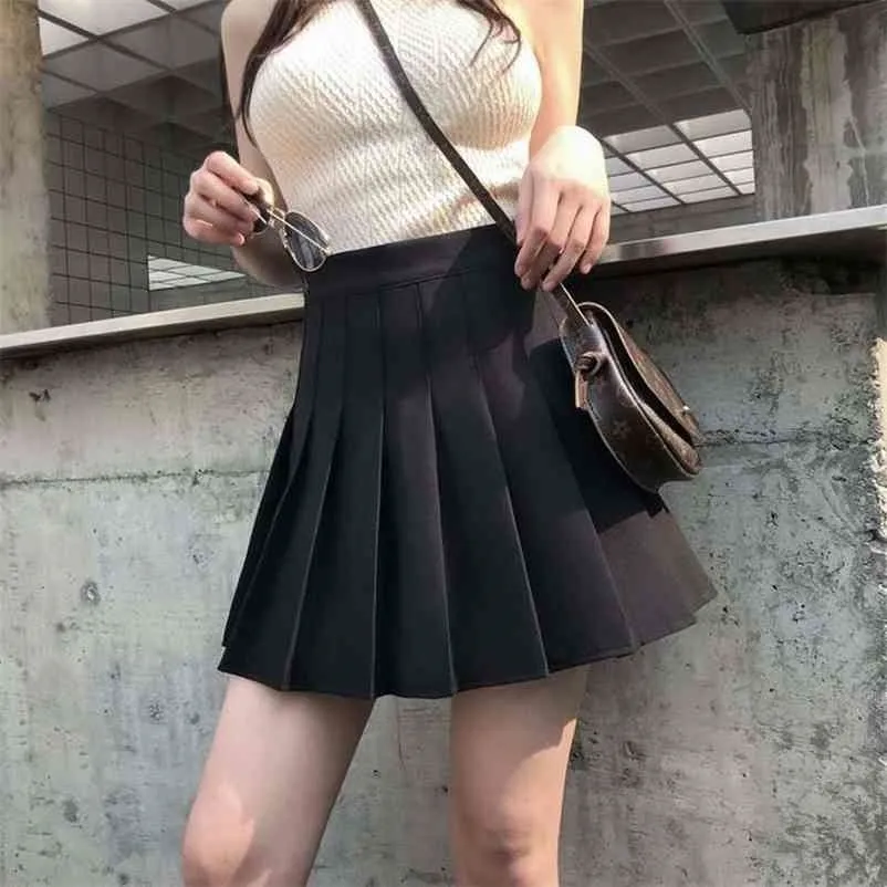 Jupe coréenne d'été plissée Short d'école taille haute Sexy Mini japonais noir blanc grande taille 210621