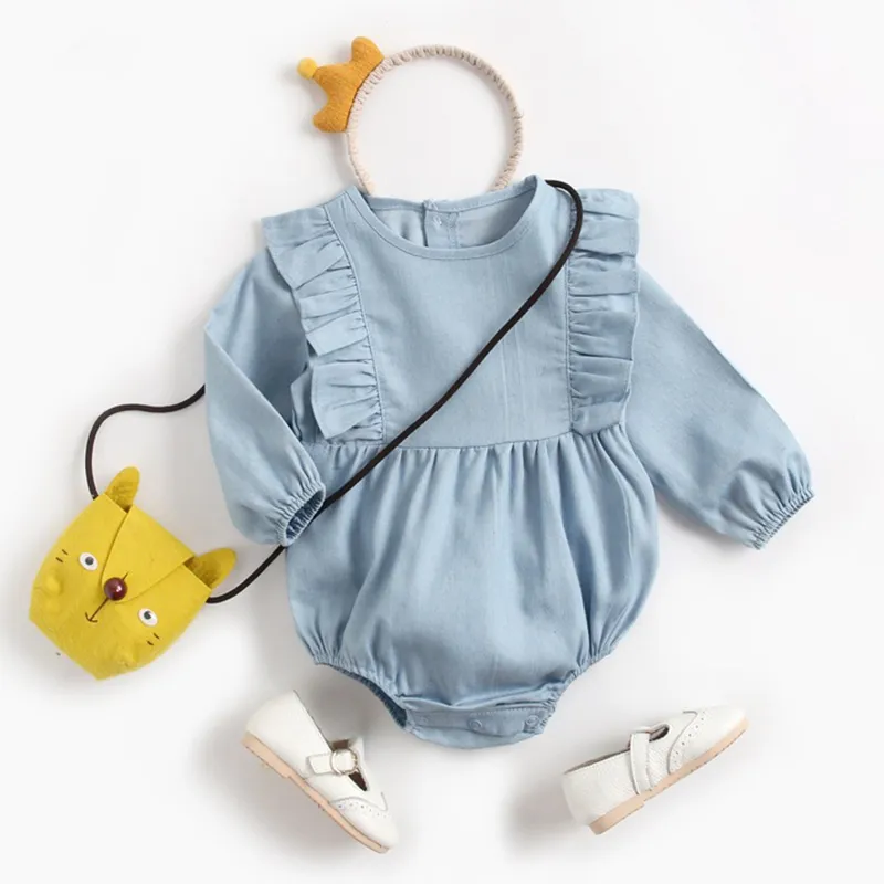 born Baby Girls Cowboy Long Sleeve Clothes Rompers Spring Autumn Toddler Triangle Jumpsuits 0-3Yrs 210429
