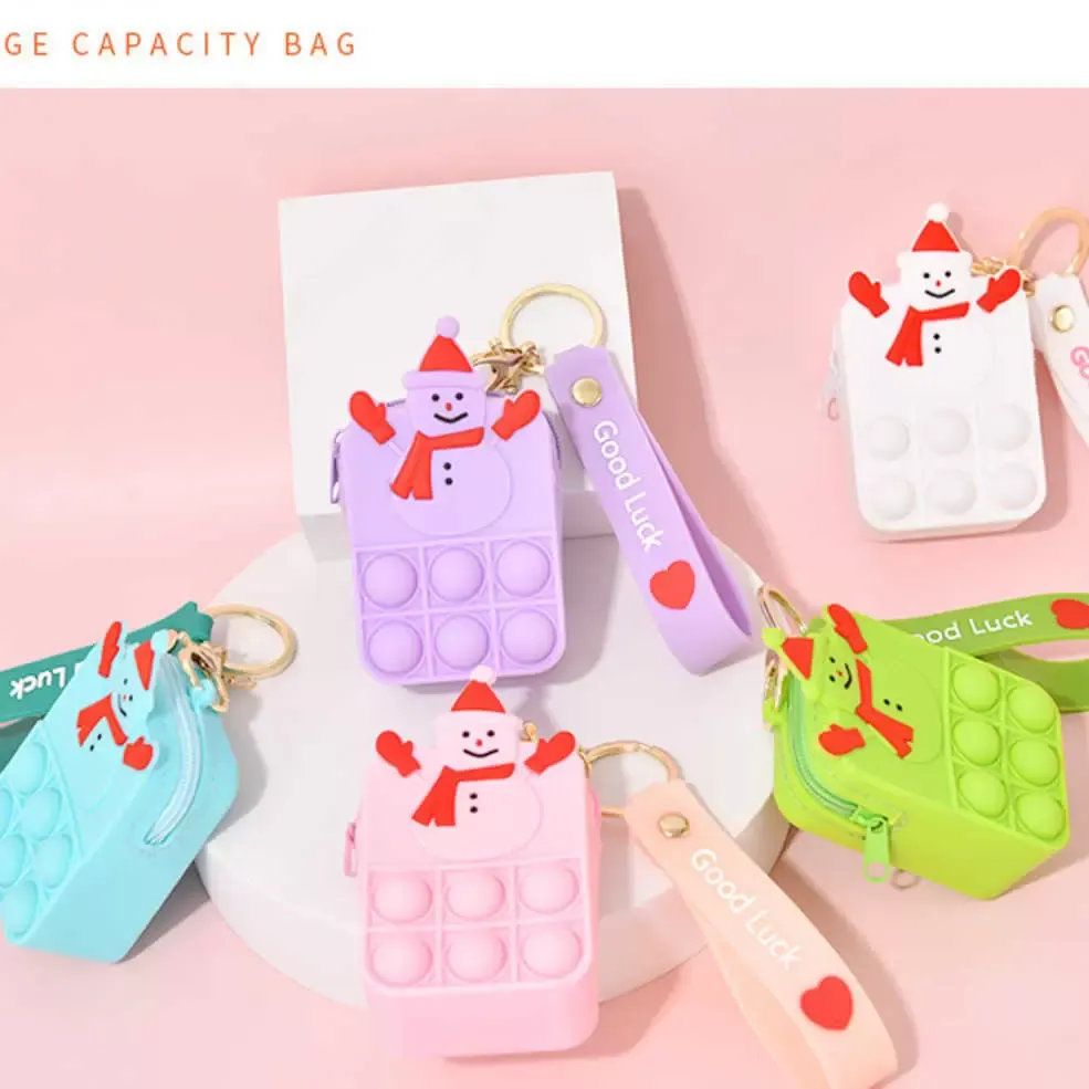 Christmas Children's Cute mini Handbag Push Bublles Cross Storage Bag Xams Tree Key Chain Snowman Elk Coin Case Wallet Pandents GWA9699