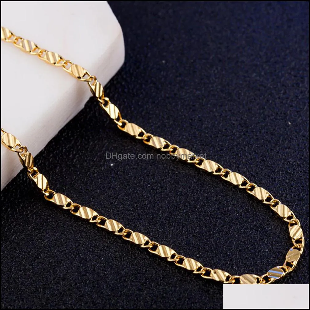 2MM 18k Gold Chains Necklace Fashion women`s choker necklaces For Ladies Luxury Jewelry 16 18 20 22 24 26 28 30 inches