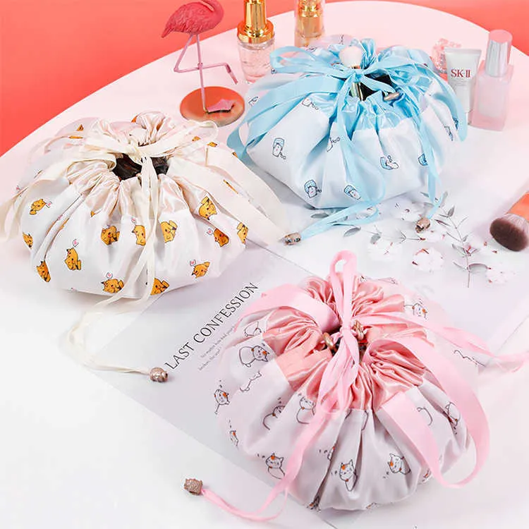 Lazy Cosmetic Väska Velvet Drawstring Bags Cartoon Makeup Organizer Storage Bags Resor Kosmetisk Pouch Magic Toalettry String Väska DHW46