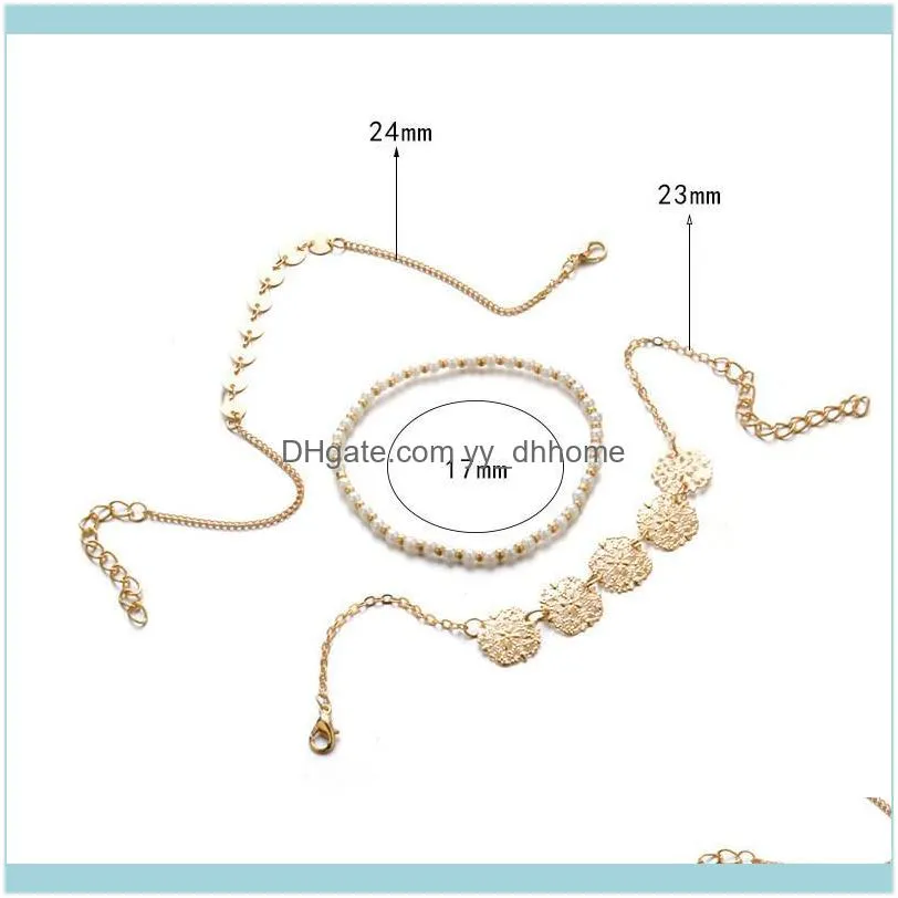 Link, Chain Modyle Imitation Pearl Bracelets & Bangles Adjustable Gold Color Flower Bracelet Set For Women