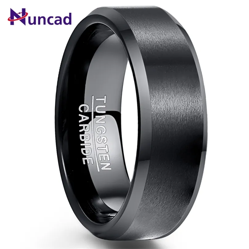 Nuncad US Storlek 8mm Sälj Tungsten Karbid Ring Förlovning Smycken Bague Homme Klassisk Svart Matt Ytstål 211217