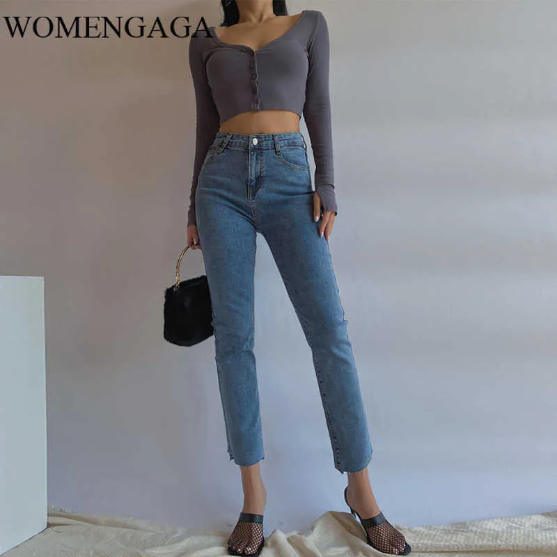 WOMENGAGA Jeans da donna Autunno Vita alta Slim Slimming Stretch Tight Bave Pantalone alla caviglia ZJEQ 210603