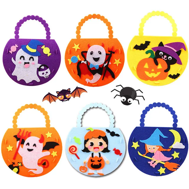 Confezione regalo Halloween Candy Bag Borse Bambini Fai da te Lavoro manuale Feltro Regali Borse Tote Borse di zucca 6 stili w-00996