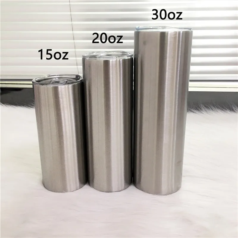 15oz 20oz 30oz Straight Tumbler Rostfritt stål Skinny Tumblers Vakuum Isolerad Kaffe Kopp med SEAL LID Fader Daggåva