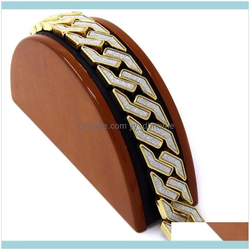 Link, Chain 2021 Sand Blast Bracelet Cuban Link Alloy Iced Out Hip Hop Gold Color Heavy 18 Mm Mens