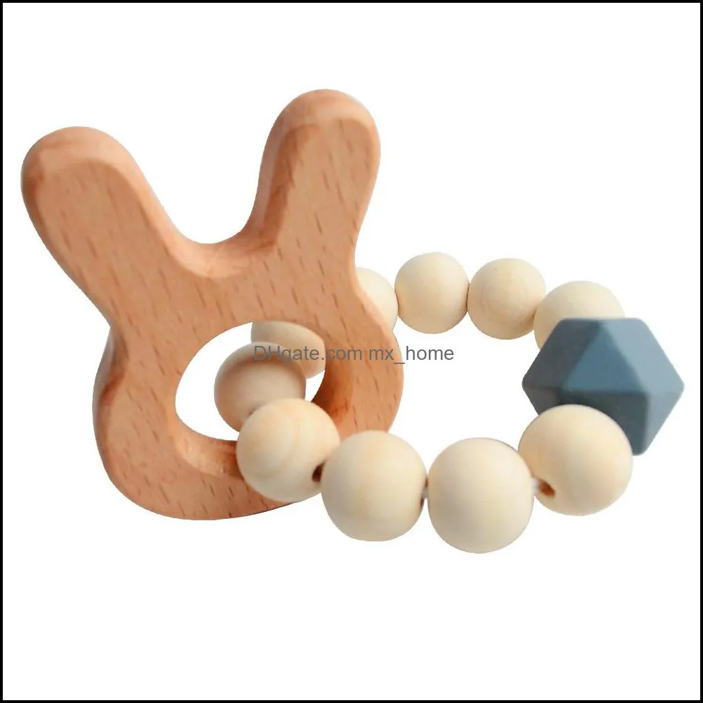 Baby Teethers Toys wristband Natural Wooden Silicone Teething Beads Teether Newborn Teeth Practice Food Grade Soother Infant Feeding Kids Chew Toy