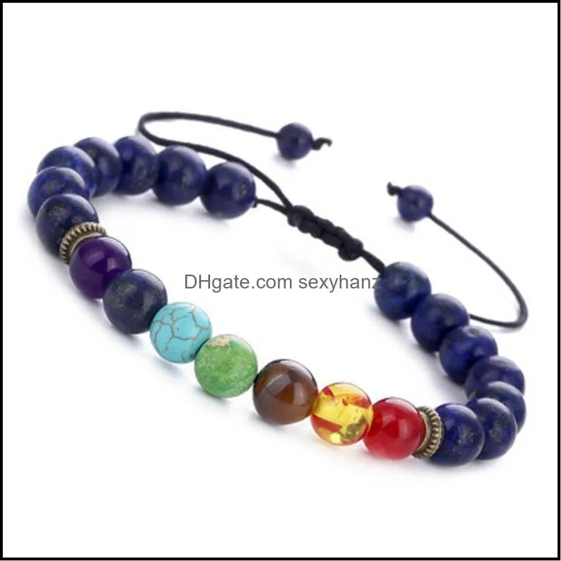 Beaded, Strands Explosion Models Fashion Seven Chakra Energy Stone Bracelet Natural Lapis Lazuli Tiger Eye Adjustable Woven Yoga