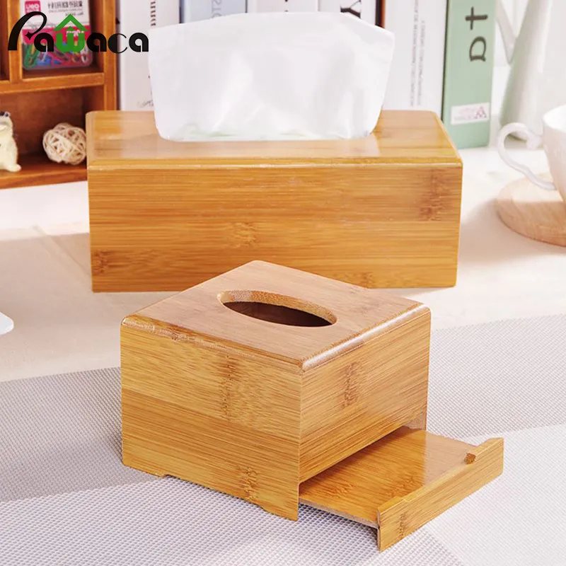 Bamboo Rectangular Tissue Box Holder Storage Paper Box Tissue Box Cover Car Wood Napkins Holder Case Organizer Home Decoration 210326