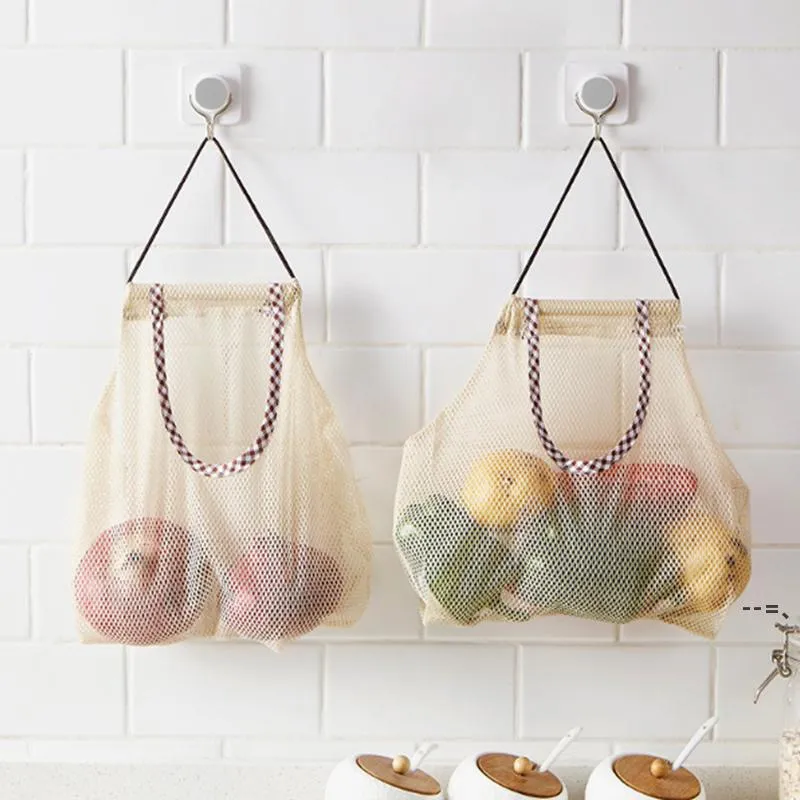 NOVITÀ Borsa a rete riutilizzabile da appendere per verdura Frutta Aglio Patate Cipolle Aglio Shopping Organizer Cucina Bagno Organizer LLE9316