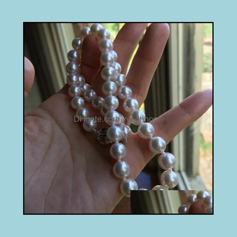 9-10mm White Natural Pearl Beaded Necklace 19inch Bridal Jewelry Gift Choker