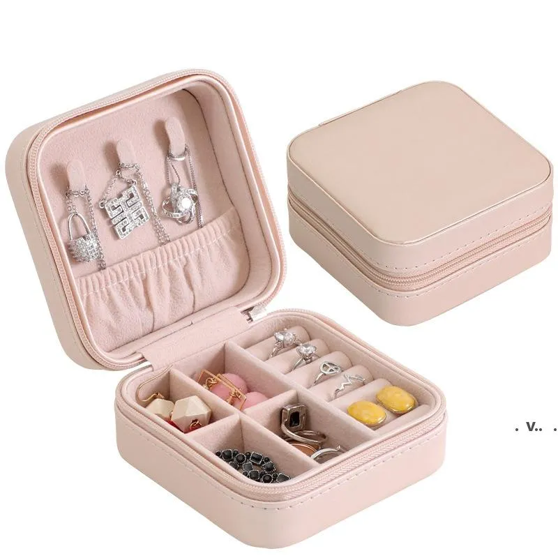 Caixa de armazenamento portátil de jóias simples de estilo europeu de estilo europeu anel de couro PU Pequeno mini caixas RRF8357