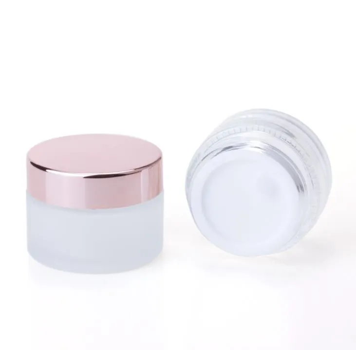 2022 Nouveau JAR de crème de verre dépoli Clear Cosmetic Bottle Lotion Balm à lèvres avec couvercle en or rose 5g 10g 15g 20g 30g 50g 100g