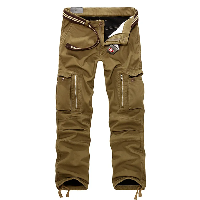 Stili Pantaloni tattici caldi in pile invernale Pantaloni in cotone con zip Pantaloni cargo verde militare larghi da uomo Pantaloni casual più addensati