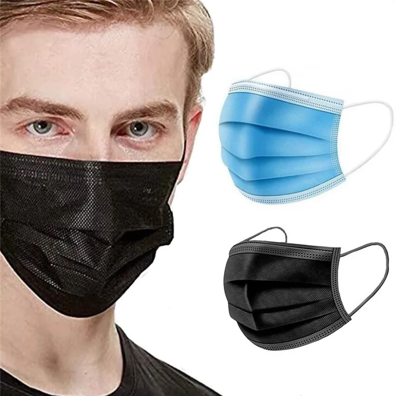 Home Maschere blu nere traspiranti monouso a 3 strati Maschera riutilizzabile in tessuto per coprire la bocca mascarilla