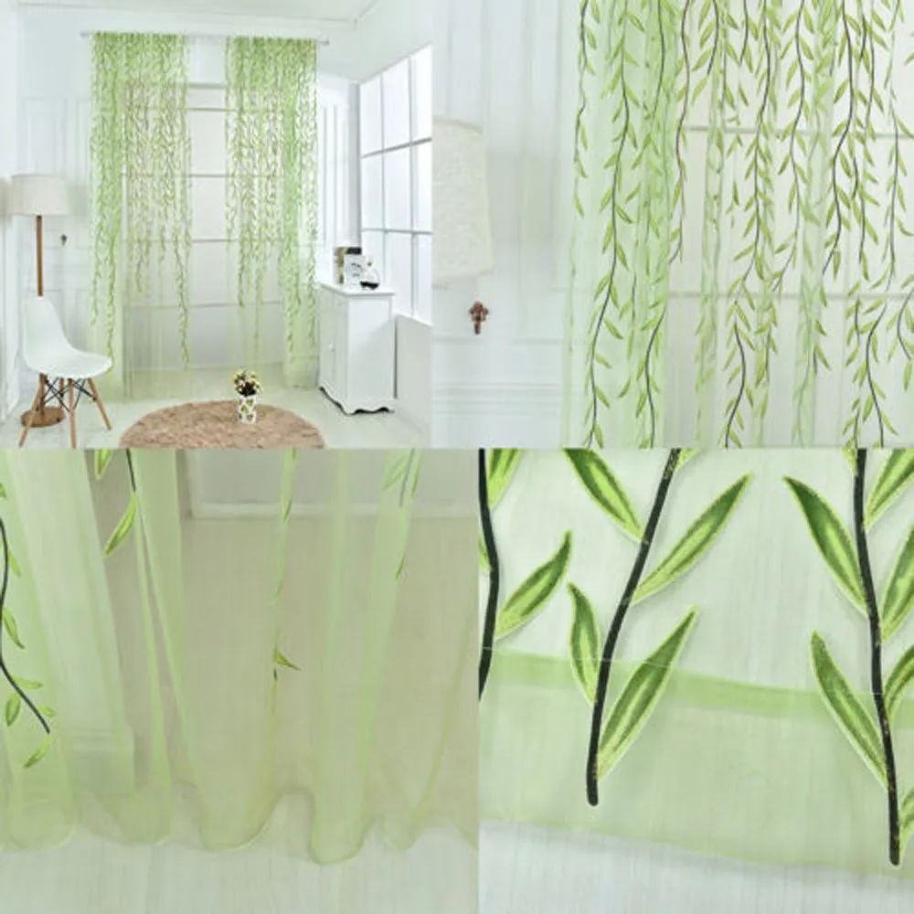 100*270cm Green Willow Tree Curtains Voile Curtain Curtains for the Living Room Tulle on the Window Drapes Cortinas para la sala