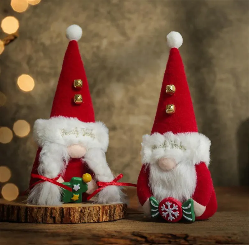 Çanlarla Noel Gnome El Yapımı Peluş Yüzsüz Bebek İsveç Figürin Süsleri Çocuk Hediye Seviye Tepsi Dekor DD722