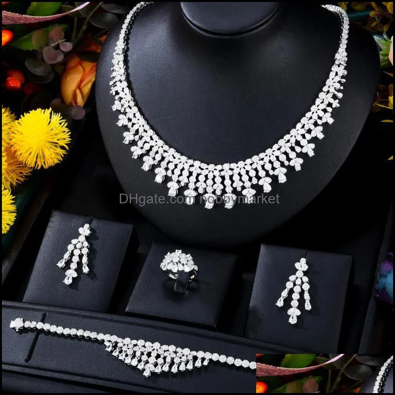 Earrings & Necklace Blachette Noble Luxury Bracelet Ring 4PCS Women`s Wedding Banquet Exquisite Zircon Fashion Jewelry Set