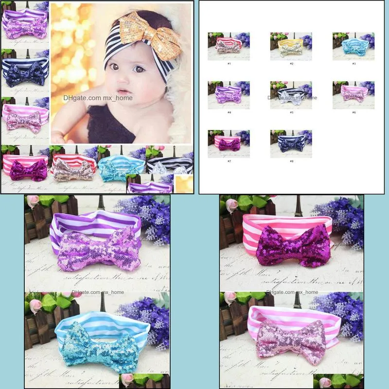 Baby girls headbands Big Bows Kids sequined bowknot Hairbands Children Striped cotton headband Handmade Infant stripe Hair Accessories