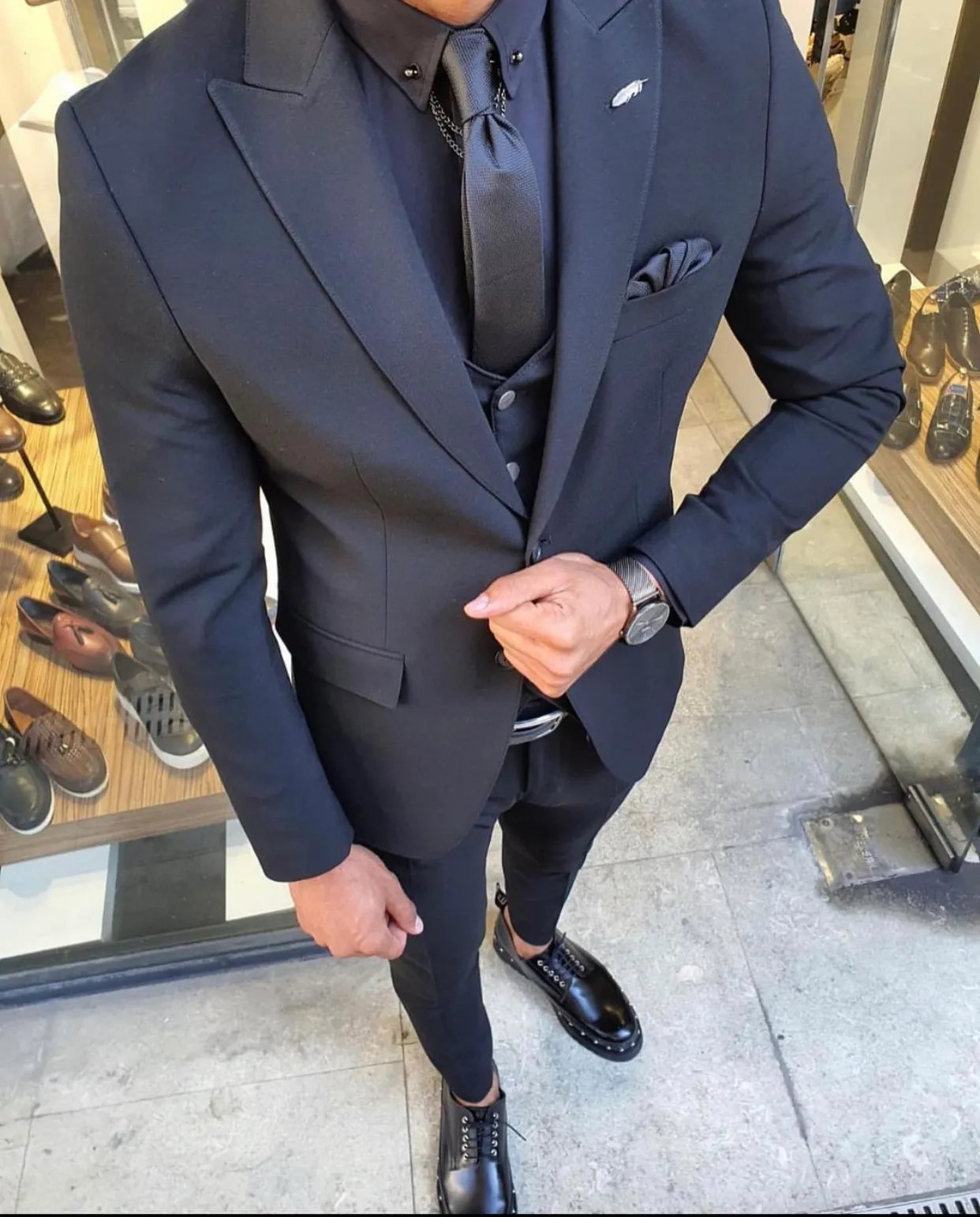 Black Wedding Tuxedos Custom Made Groom Wear For Slim Fit Men's Business Dress Suits Prom Dinner Plus Size 3 Pics Set(Jacket+Vest+Pants) One Button Birthday Party