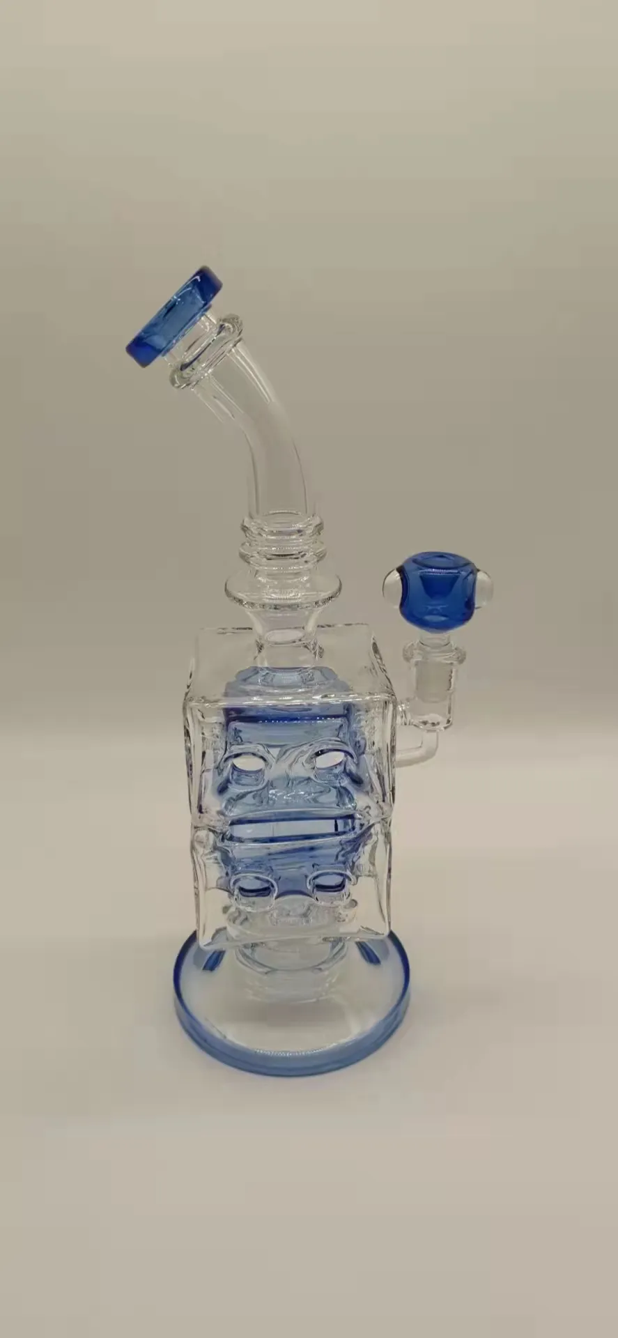 Sky blue glass hookah, oil rig bubbler. Unique design