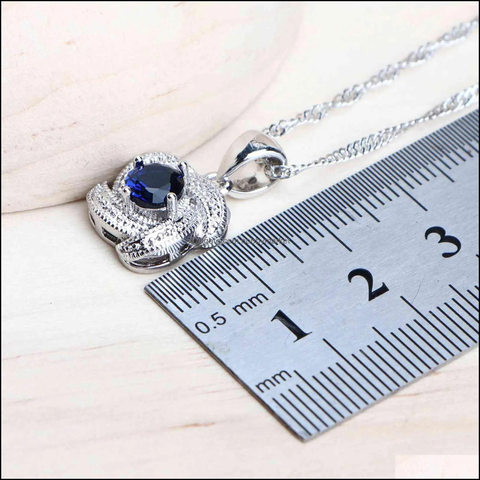 Blue zirconia women`s jewelry sets, 925 sterling sier, wedding apparel jewelry, earrings, rings, bracelets, necklac, pendants