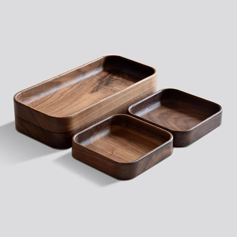 Black Walnut Wooden Fruit Plate Wood Dessert Plates And Dishes Serving Tray Sushi Tableware Rectangle &