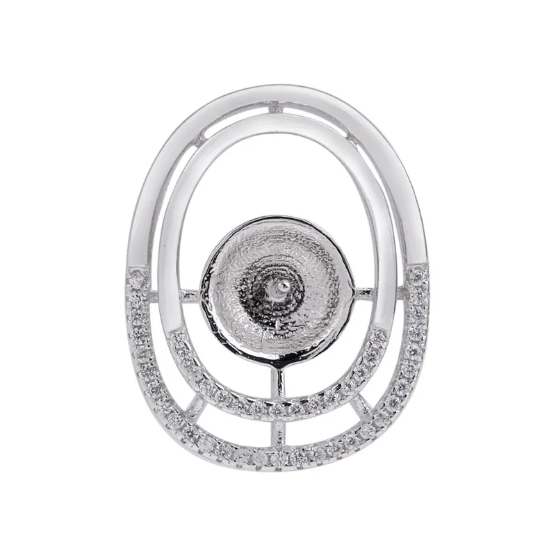 Castone di perle Doppio zircone ovale Accessori per pendenti in argento sterling 925 per montature per perle grandi 5 pezzi