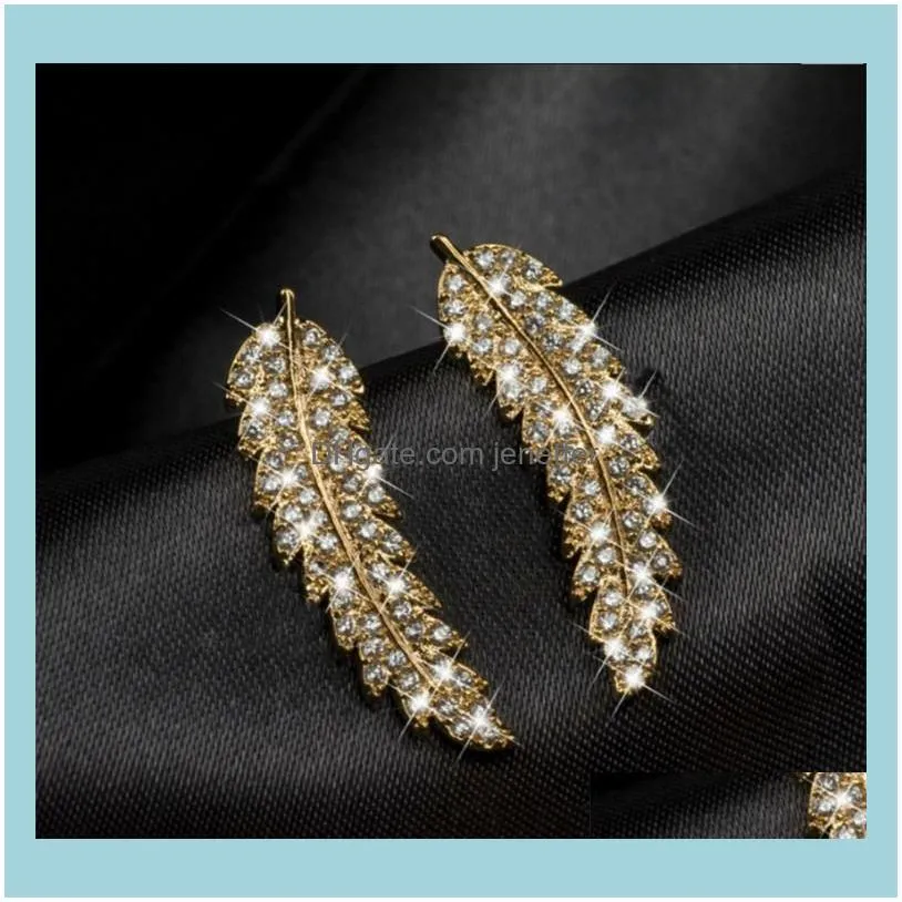  gold Longrui`s zircon inlaid new and mini Silver Leaf Fashion Lady Earrings