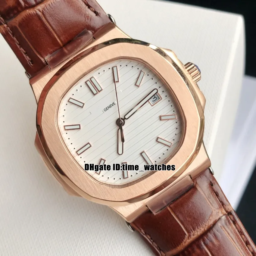 Wysokiej Jakości 40mm 5711/1 571711J Sport Zegarki Miyota 8215 Automatyczny Zegarek Mens Rose Gold Case White Textured Dial Brown Skórzany Pasek Gents Wristwatches 15 Kolory