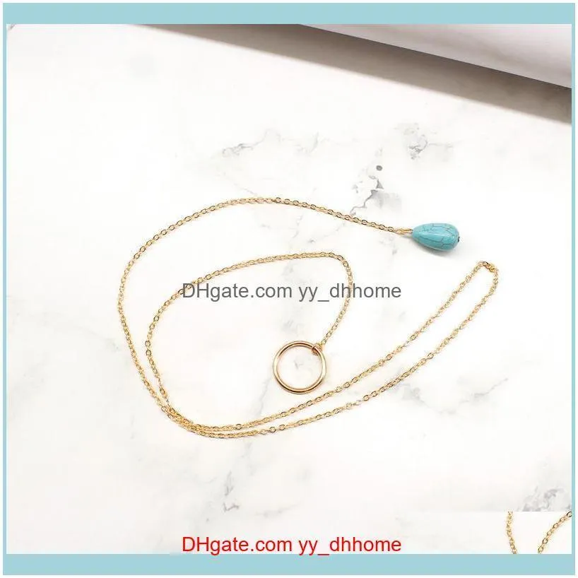 Fashion Turquoise Circle Necklace For Women Simple Handmade Alloy Ladies Summer And Autumn Outing Beach Accessories Pendant Necklaces