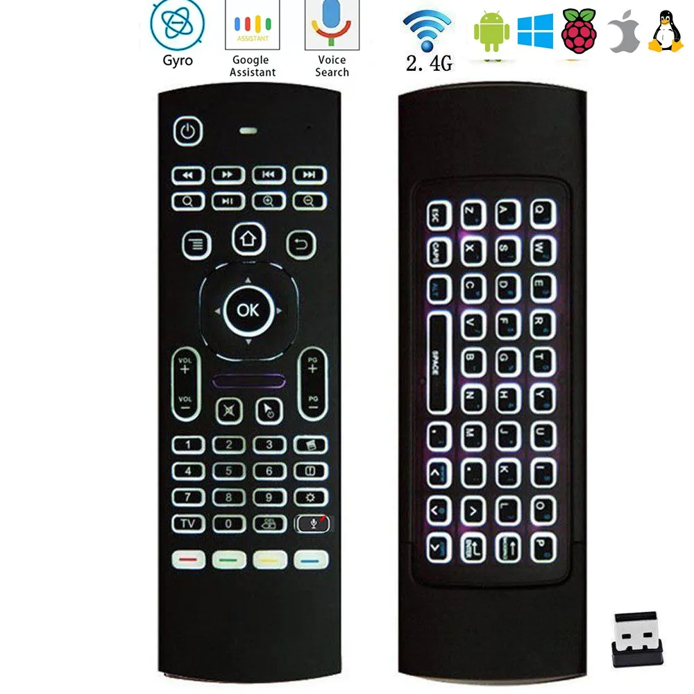 MX3 Mini Keyboard Backlight With IR Learning gyro Qwerty 2.4G Wireless Remote Control 6Axis Fly Air Mouse Backlit Gampad For Android TV Box i8