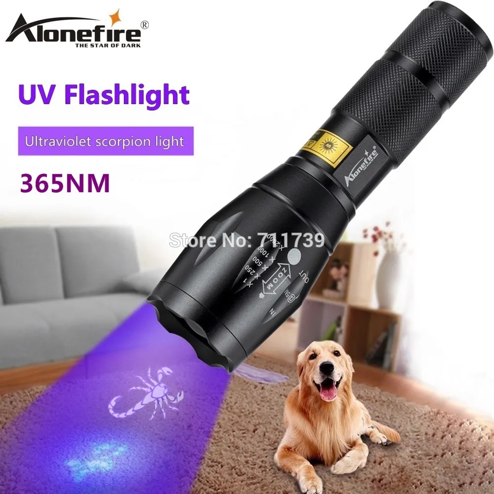 Alonefire E17 UV LED Lanterna 365Nm Ultraviolet Zoomable Cat Cat Dog Pet manchas de pet de caça Checker AAA 18650 Bateria 210322